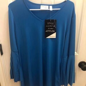Attitudes by Renee Blue Pleated Sleeve Blouse